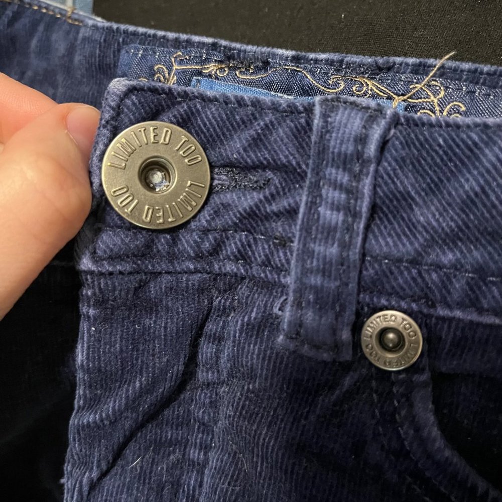 Y2K Limited Too Girls 12 Slim Dark Blue Corduroy Embroidered Fall Winter Jeans - Picture 7 of 10